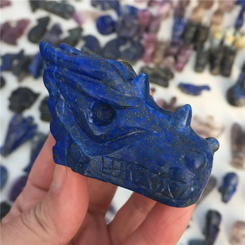 Натуральный Лазурит хрусталь голова дракона Череп ручная работа резной и