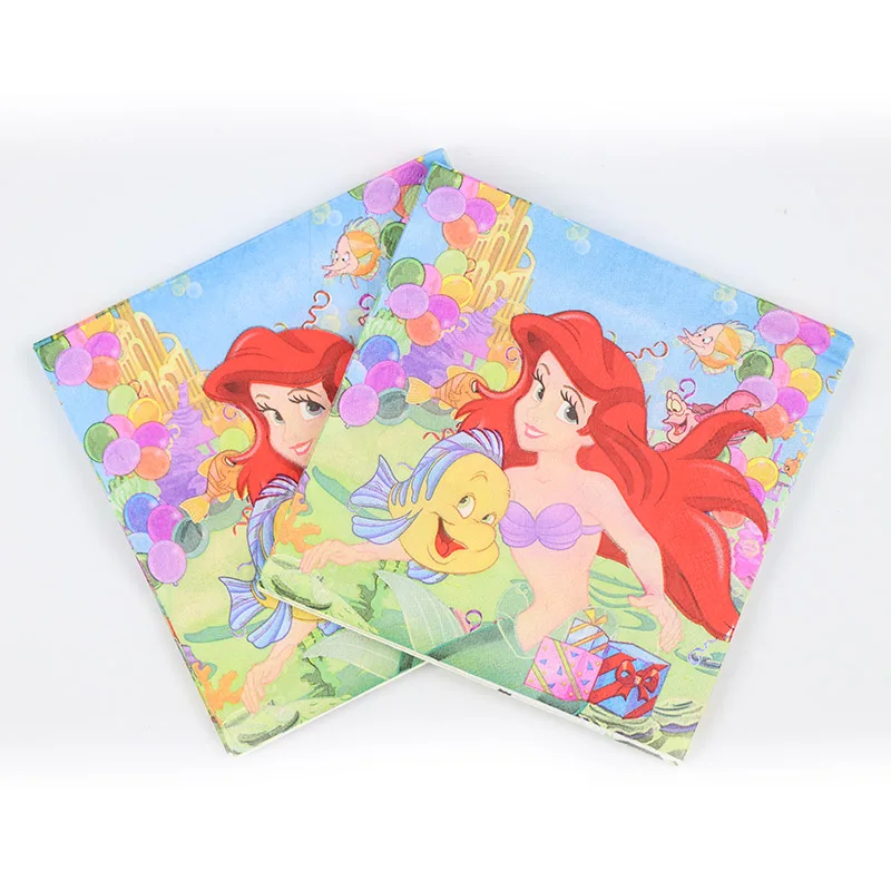 Napkins -20pcs Вечерние бумажные тарелки с изображением русалки, баннеры, коробки для конфет для детей на день рождения, одноразовые столовые приборы, наборы детских принадлежностей для свадьбы - Цвет: Napkins -20pcs