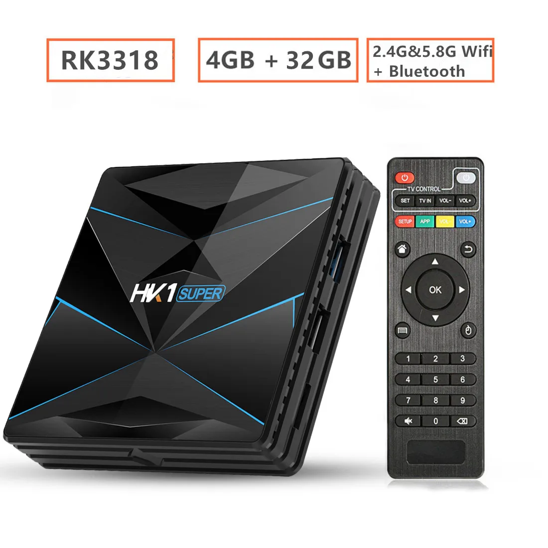 4G 32G TV BOX HK1 супер Android 9,0 ТВ приставка Google Assistant RK3318 4K 3D Utral 4G 64G tv Wifi Play Store Бесплатные приложения быстрая приставка - Цвет: 4G 32G TV BOX