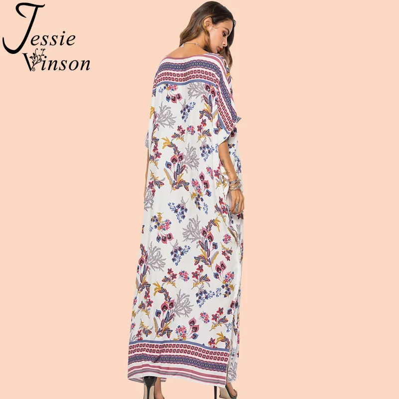 Jessie Vinson Women Plus Size Short Batwing Sleeve V-neck Boho Printed Long Maxi Dress Summer Bohemian Floor Length Beach | Женская