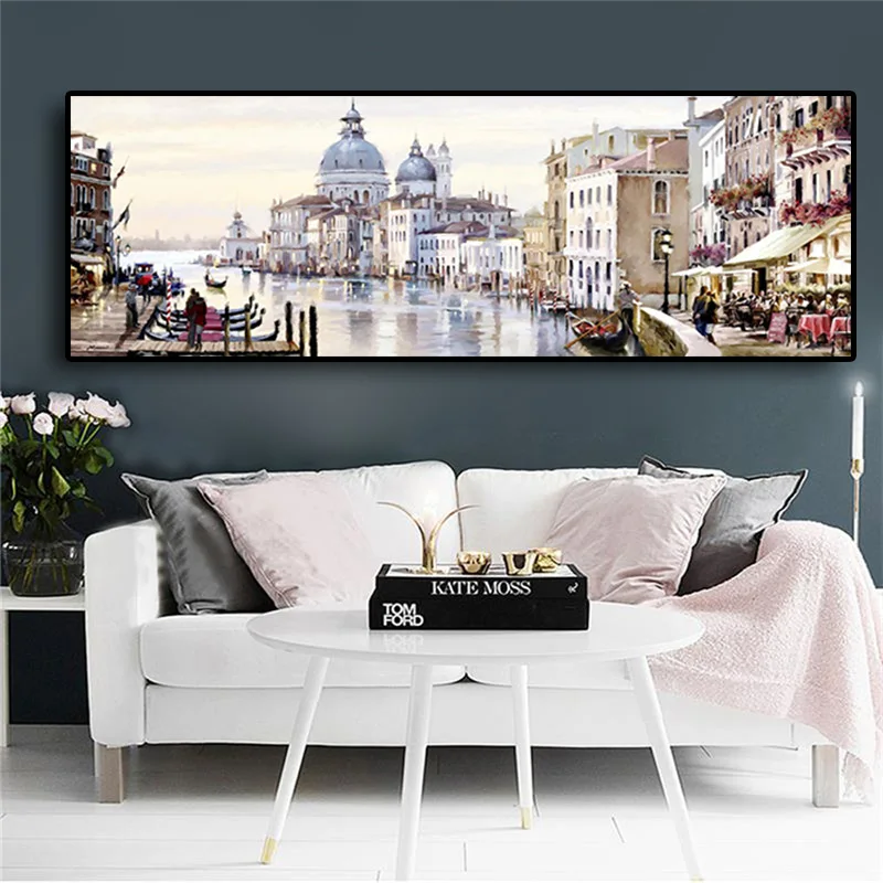 

Abstract Venice City of Water Oil Painting on Canvas Resort Boats Buildings Cuadros Posters and Prints Wall Art for Living Room