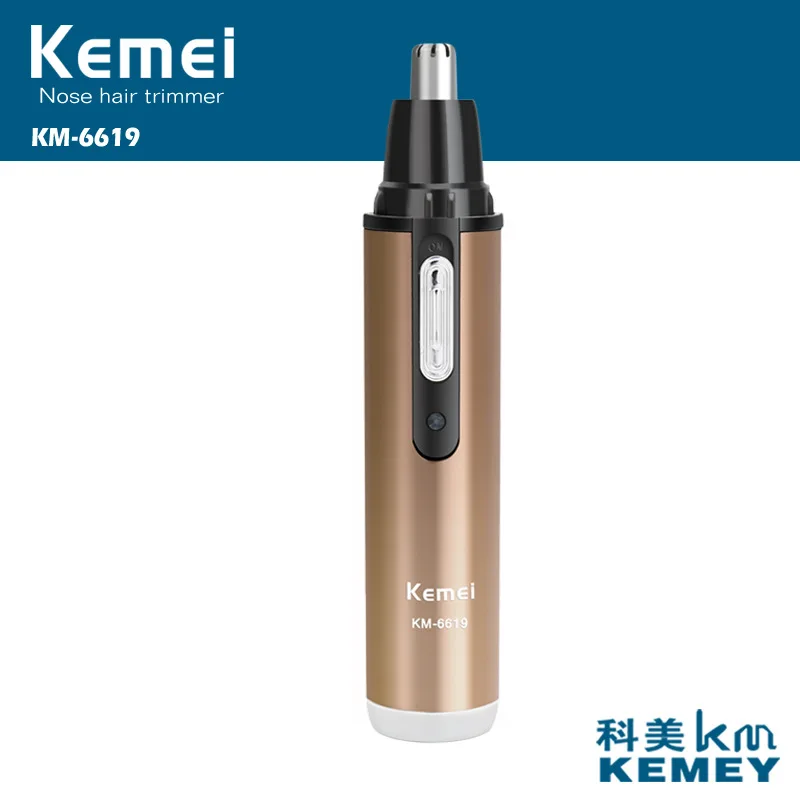 20 штук, новинка, профессиональный KM-6619 KEMEI с низким уровнем шума, перезаряжаемый триммер для удаления волос в носу и ушах, для дома, путешествий, цвета шампанского