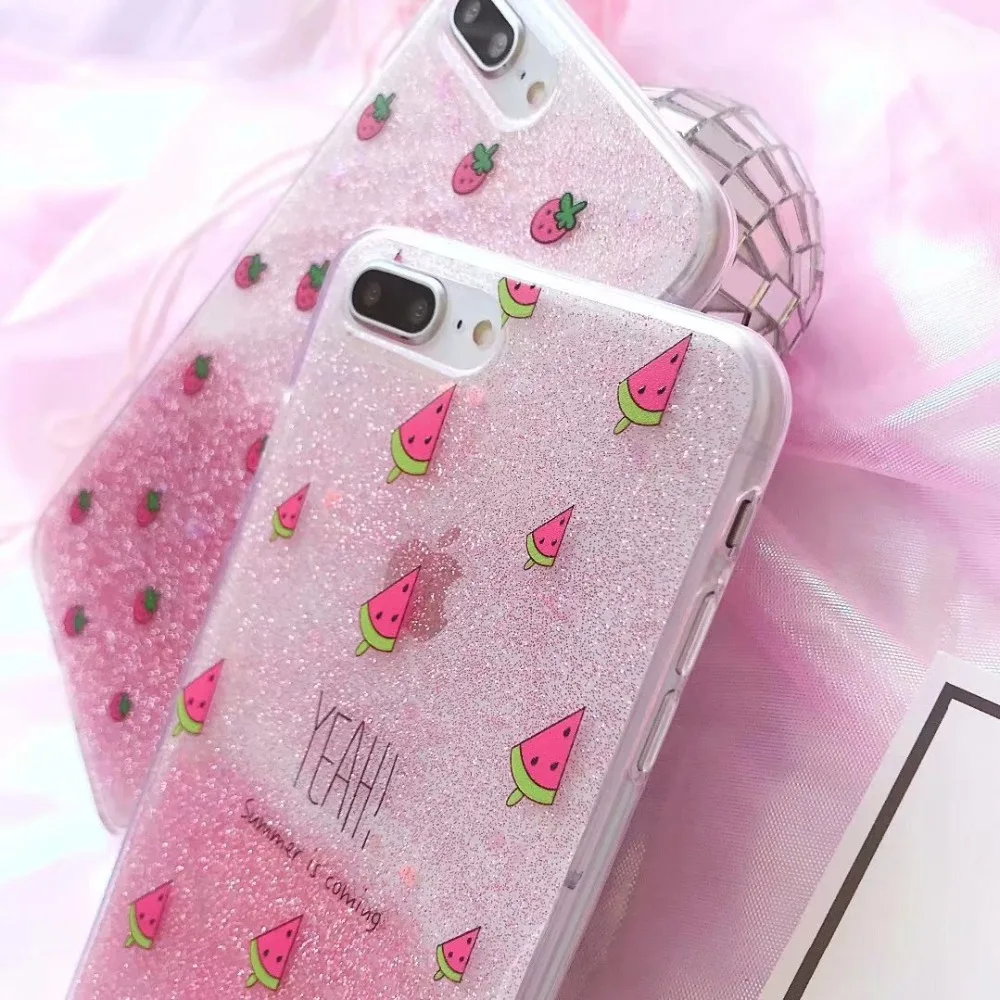 Мода Bling Блеск порошок Телефон чехол для iphone X 6 6s 7 8 плюс милые арбуз клубника