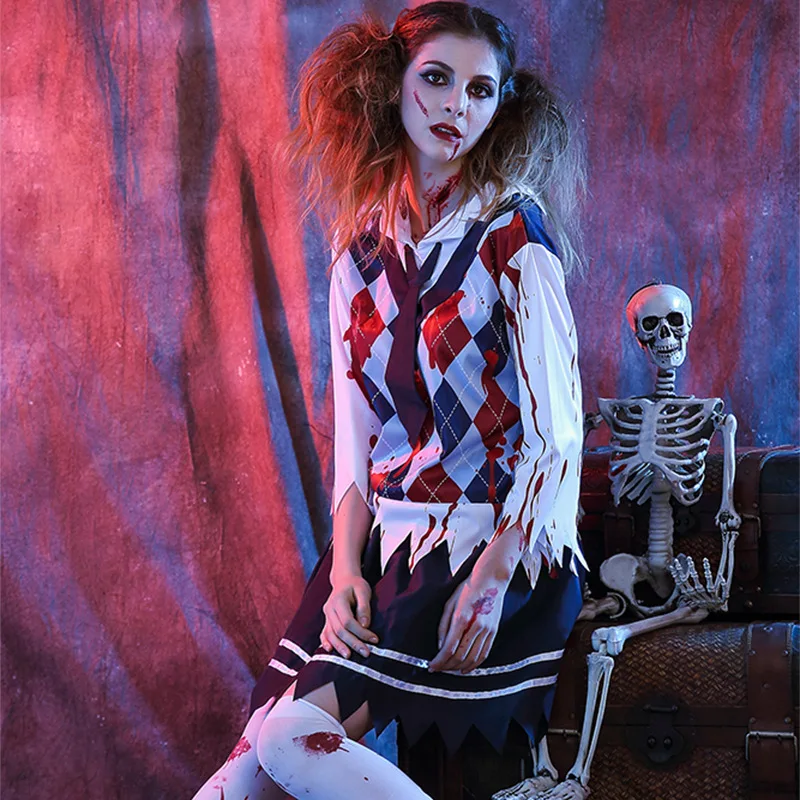 Женская сексуальная школьная форма с ужасной кровавой сеткой костюм вампира