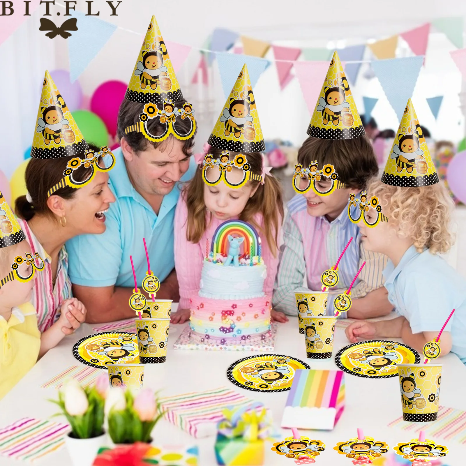 Набор одноразовой посуды с мультяшными пчелами 6 шт./компл.|Одноразовая посуда