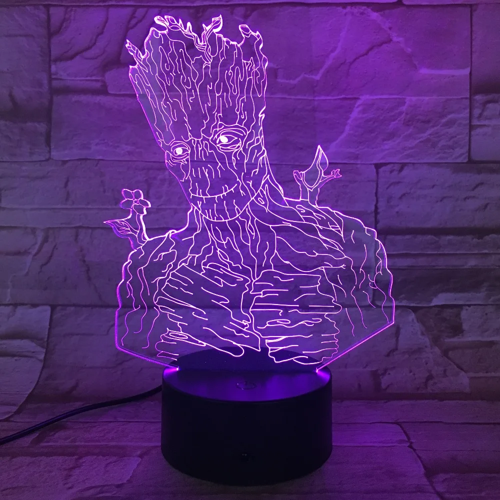 Groot Хранители 3D светодиодный свет Хэллоуин украшения подарок ребенок праздник USB