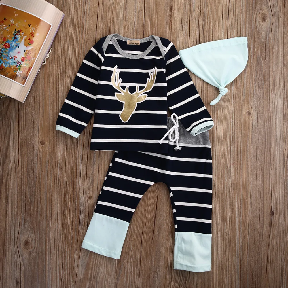 Newborn Toddler Infantil Baby Boys Girls Unisex Long Sleeve Tops +Long Pants Hat 3PCS Outfits Set Clothes | Детская одежда и обувь