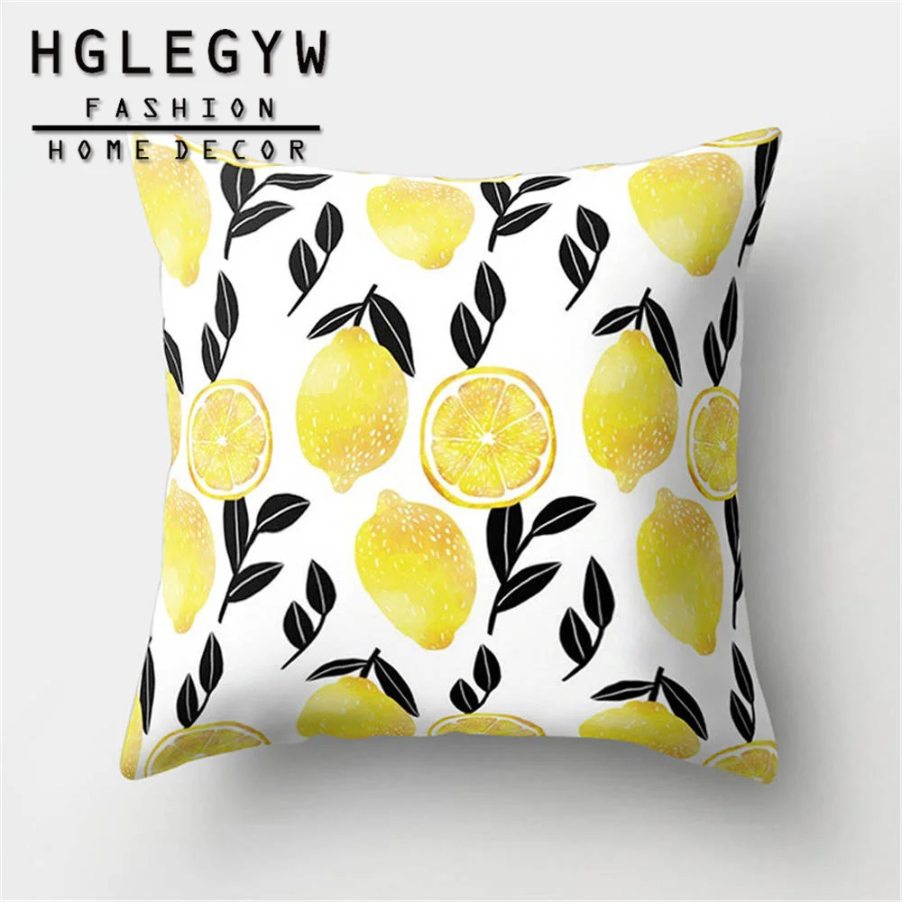 Желтый хлопковый льняной чехол для подушки из хлопка и льна с принтом наволочки