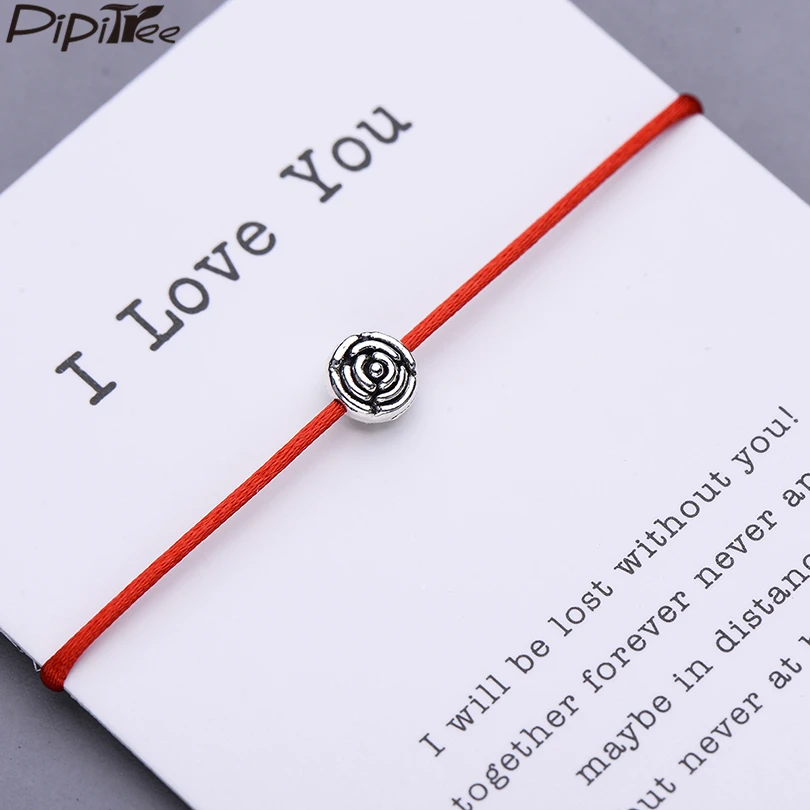 Pipitree I Love You подвеска в форме цветка розы браслет желаний подарок для нее ручной