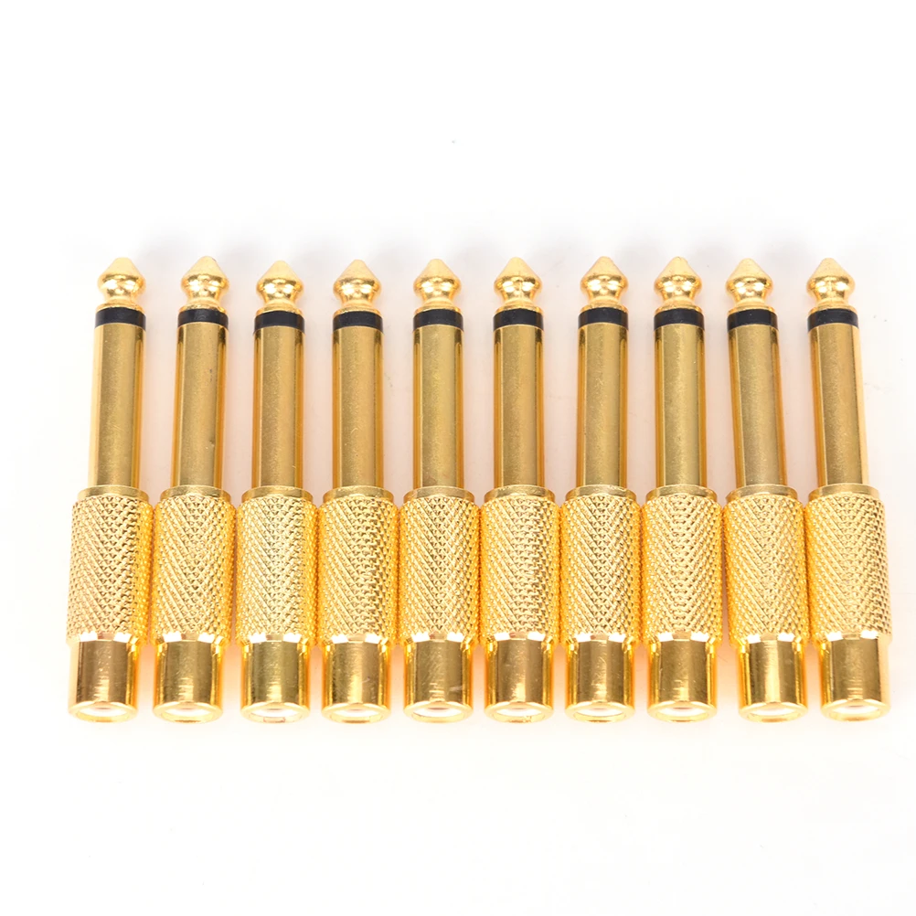 

10 Pcs/LOT 6.35mm Male 1/4 for Mono Jack Plug Audio Connector Soldering To RCA Female Jack Audio Adapter Connector Gold Plated