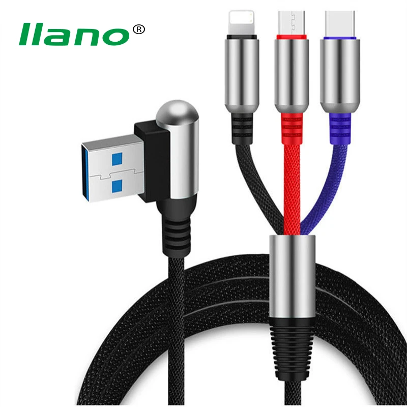 3 в 1 Локоть быстрой зарядки USB кабель Micro USB 8Pin type C кабель для samsung huawei 90 градусов USB кабель для iPhone X XS USB шнур