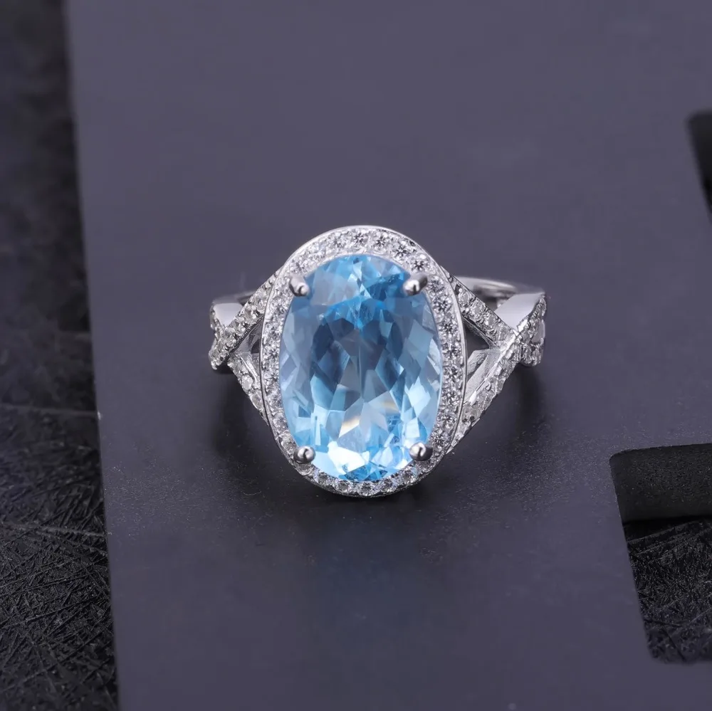 Gem's Ballet, классика, 8.15Ct, натуральный голубой топаз, кольца для женщин, свадьба, серебро 925 пробы, драгоценный камень, кольцо, хорошее ювелирное изделие, подарок