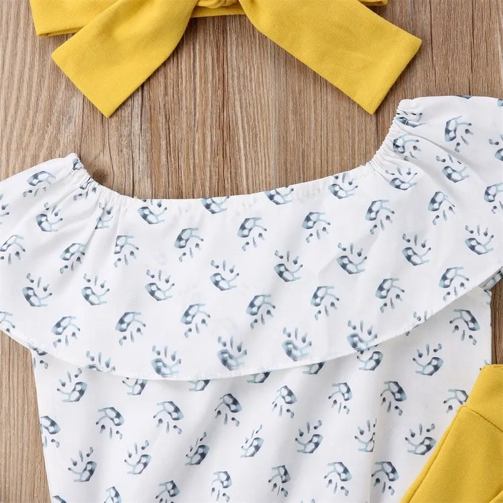 Цветочный топ с открытыми плечами для маленьких девочек + длинные леггинсы