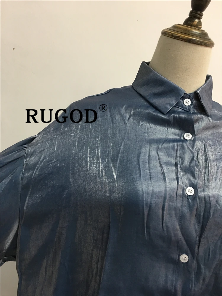 RUGOD, Весенняя однотонная блузка с отложным воротником, меняющая цвет, однобортная, с длинным рукавом, свободная, повседневная, женская, хлопковая
