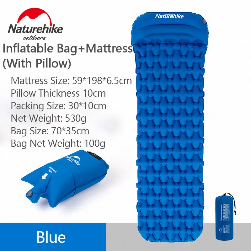 1 Perosn Set Blue Naturehike коврик для сна Кемпинг надувной матрас Открытый Utralight воздушный коврик с подушкой портативный надувной влаго-коврик - Цвет: 1 Perosn Set Blue