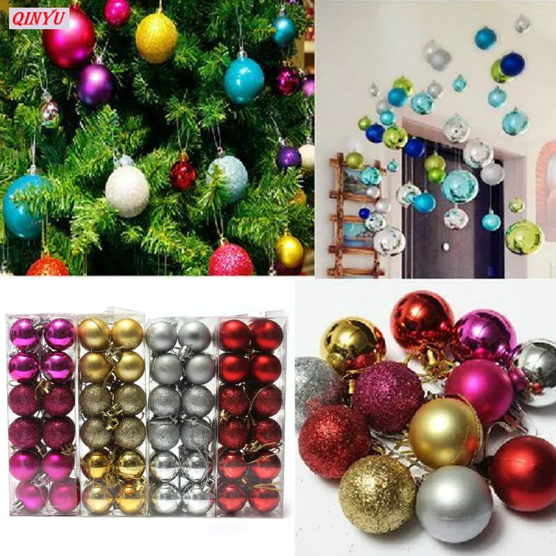 24PCS 3cm Christmas Tree Balls Colorful Craft Ball for DIY Party Decoration Supplies Gifts Bauble Hanging 7zHH181 | Дом и сад