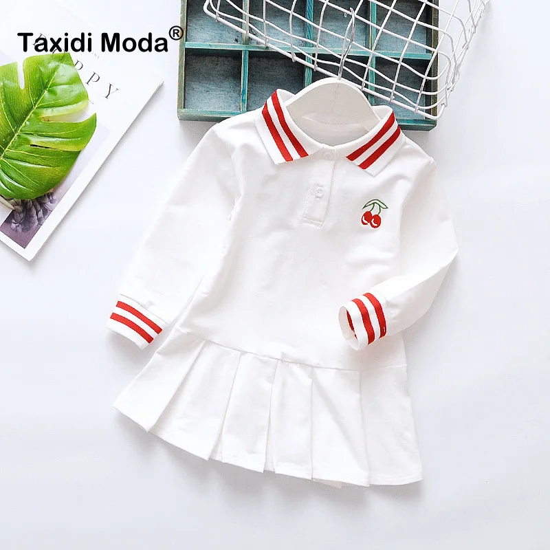 2019 Новое Осеннее белое платье в полоску с вышивкой для маленьких девочек Детские