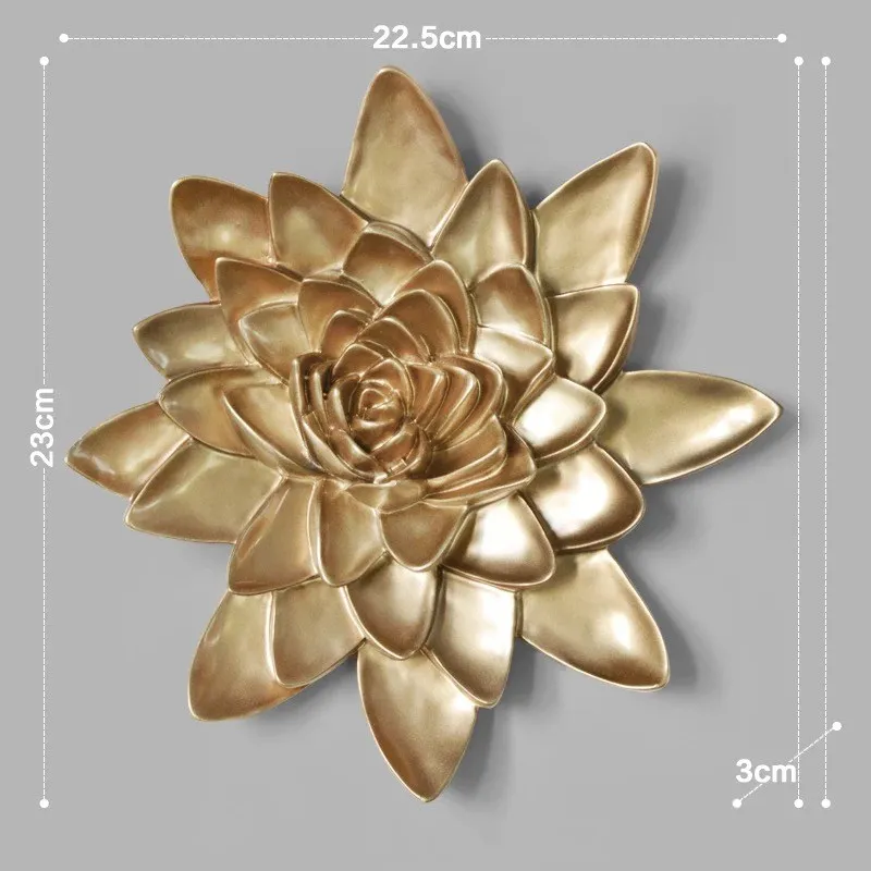 L Gold Lotus NOOLIM Европейский Креативный цветок из смолы на стену, стерео украшение, рукоделие, наклейка на стену украшение, подарок, лотос, пион, рыбка, модель - Цвет: L Gold Lotus