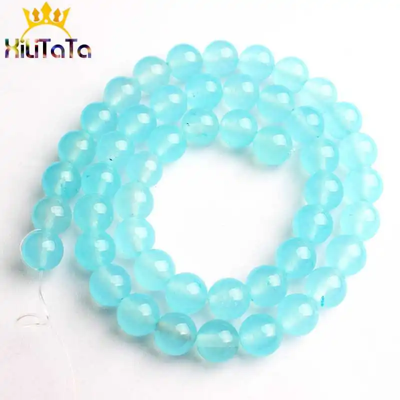 Круглые бусины небесно-голубого цвета из халцедона 15 дюймов 6/8/10/12 мм для