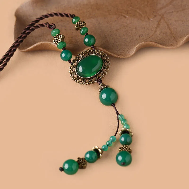 Цепочка для свитера Оригинальное длинное ожерелье с винтажным агатом лотосом