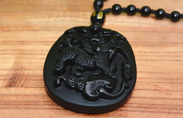 Черный обсидиановый каменный кулон китайский бог зверь Кирин ожерелье удачный