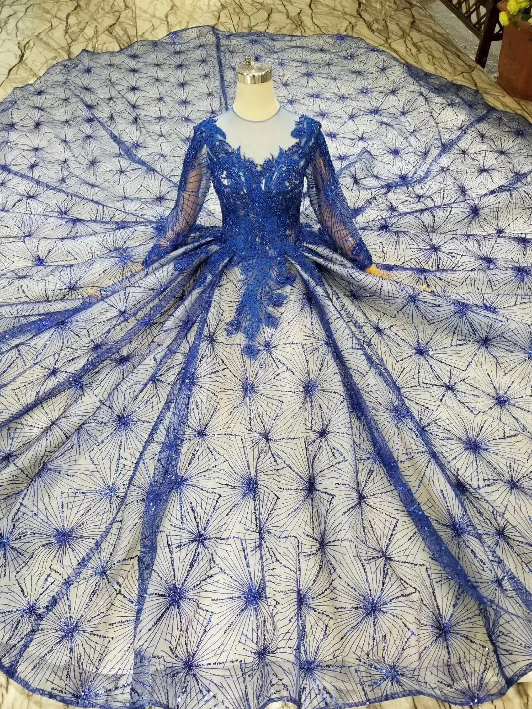 Женское кружевное бальное платье с длинными рукавами Vestido De Casamento голубое