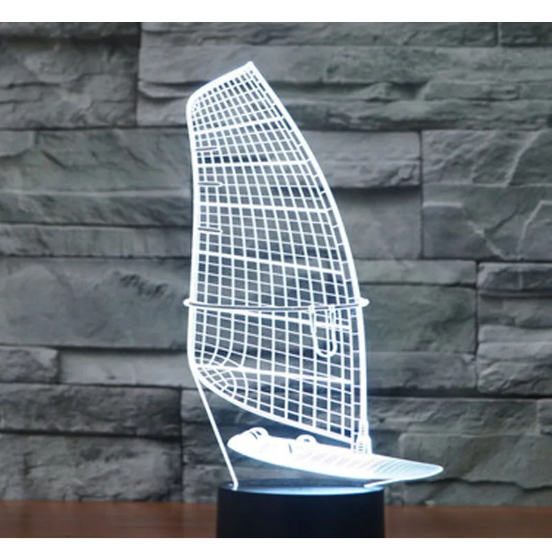 Amazing 3D LED Lamp Ship Sailboat Motion Shape Night Lights with 7 Colors Magical Panel optical illusion light | Лампы и освещение