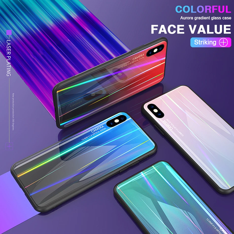 Зеркальный чехол aurora для iPhone XS Max роскошный из закаленного стекла 7 8 6 6S Plus XR 7Plus 8Plus