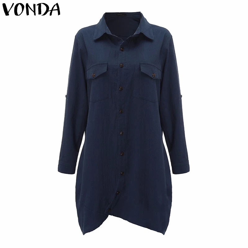 VONDA, Свободные Блузы для беременных, Одежда для беременных женщин,, длинный рукав, воротник с отворотом, рубашки, повседневные длинные топы размера плюс