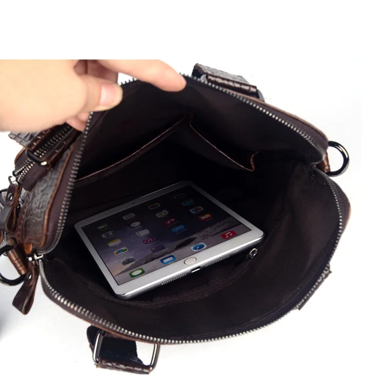 Мужская сумка из 100% натуральной кожи с крокодиловым принтом деловая коровьей