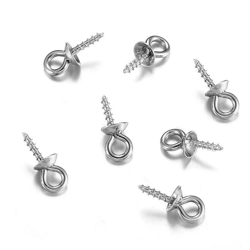 30pcs Stainless Steel Metal Tone Screw Eyes Bails Top Drilled Beads End Caps Pendant DIY Charms Connectors Jewelry Accessories