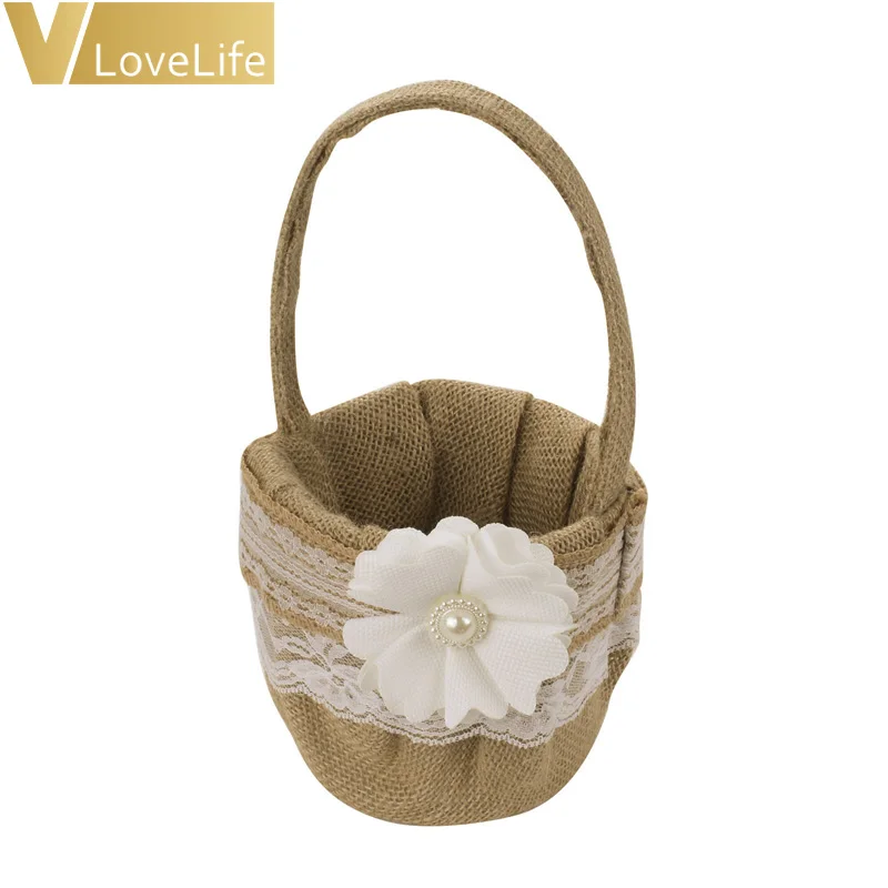 Льняное кружевное свадебное кольцо из ткани Burlap 4 шт./компл. декоративная корзина