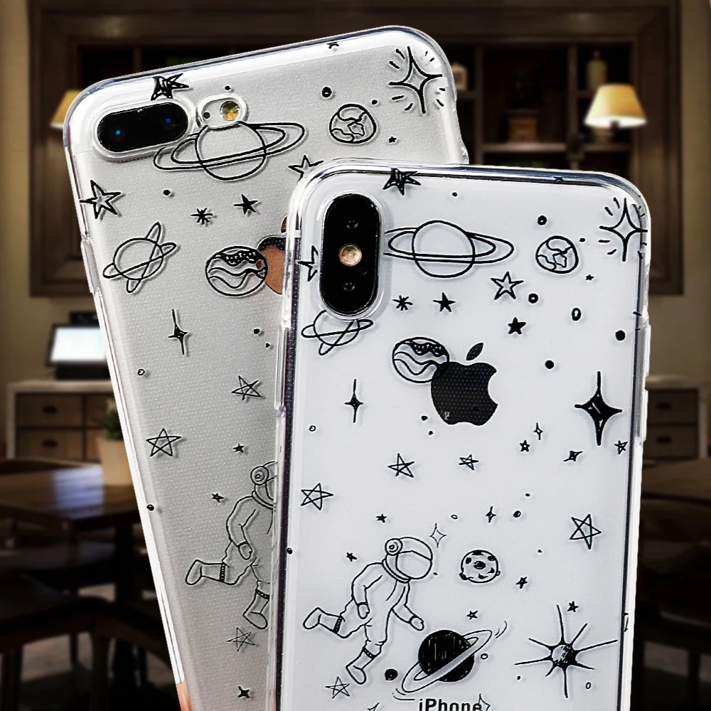 LOVECOM астронавт звезды планета Мягкий ТПУ чехол для телефона для iPhone 11 Pro Max XR XS Max 6 6S 7 8 Plus X Телефон задняя крышка Coque