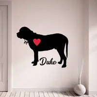 Custom Name Mastiff Decal Personalize With Your Dog's Name Wall Stickers Pet Dog With Red Heart Wall Decor Art Mural L170