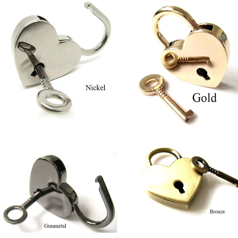 4cm x 3cm Heart Lock Key Set for Hand Bag Clutch Backpack, 4 colours