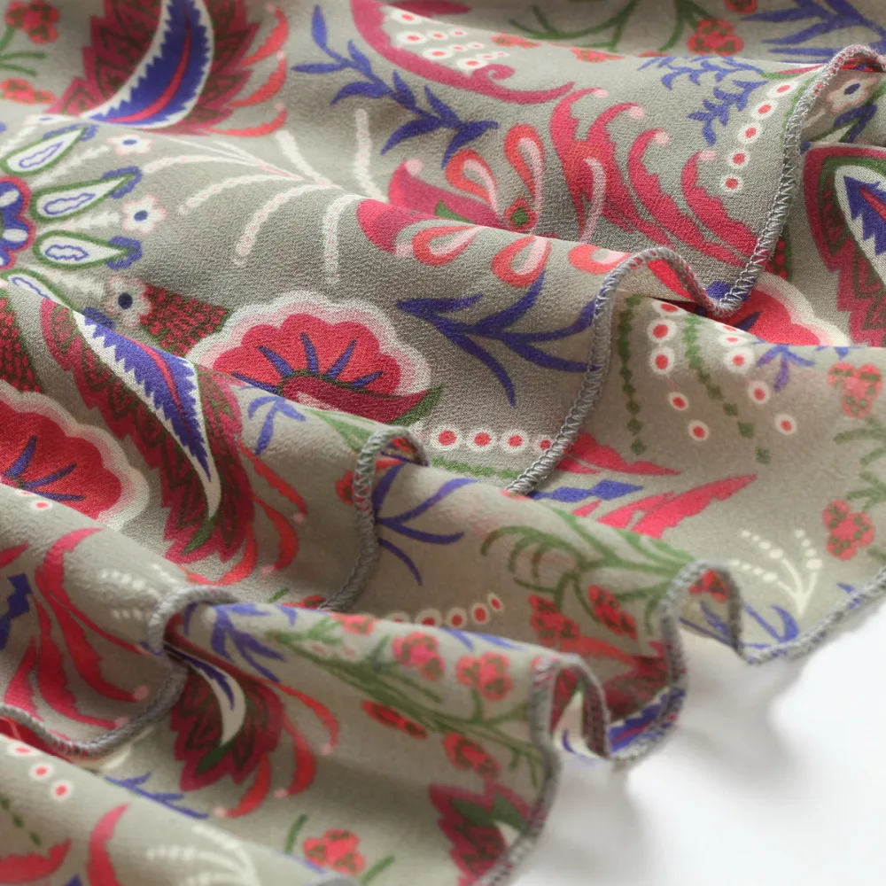 Элегантный Цветок Печати Юбка Midi Мода Пояса Zip Талии Оборками Шифон