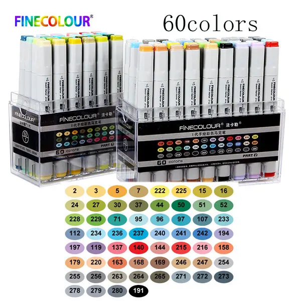 60 Standard box 24/36/48/60/72 Цвет Finecolour Профессиональный маркер для рисования эскиз двойной головкой рисунок кисть на спиртовой основе маркер для рисования - Цвет: 60 Standard box
