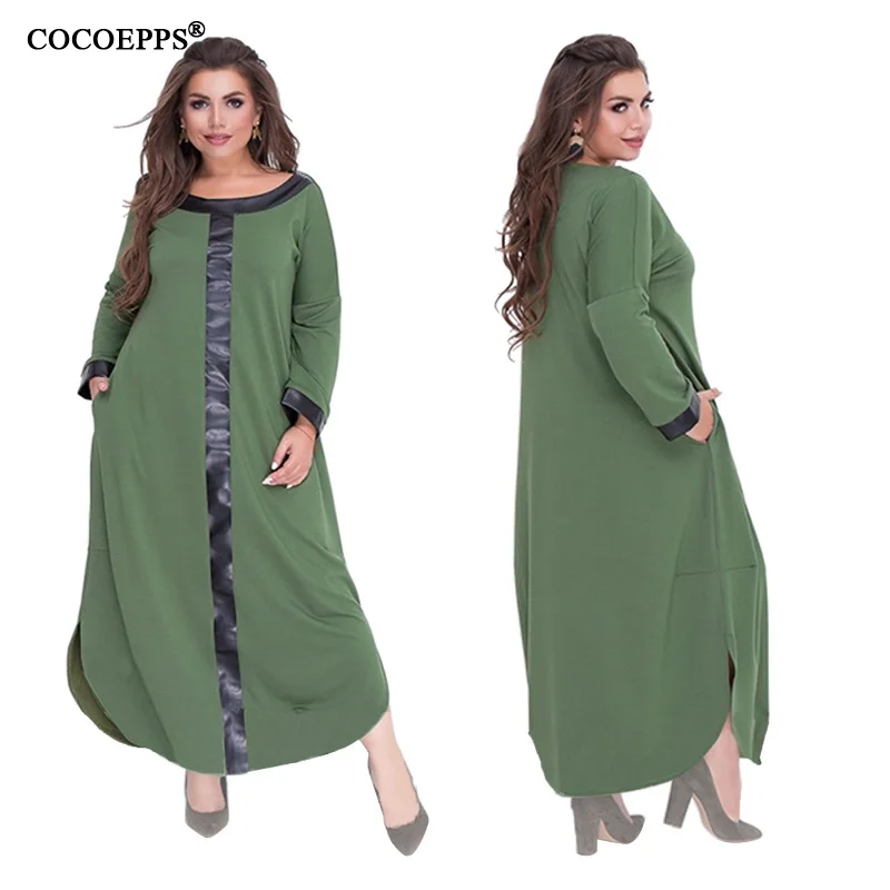 Женское длинное платье теплое хлопковое большого размера 5XL 6XL свободное на осень