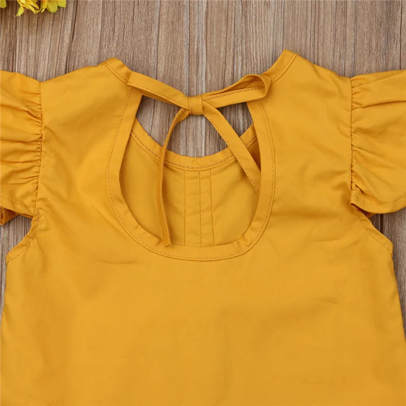 Повседневная одежда для маленьких девочек комплект одежды желтый однотонный топ