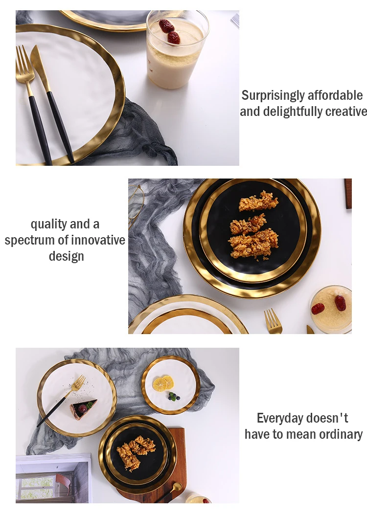 8 дюймов 10 дюймов Золотая керамическая тарелка блюдо белый черный набор посуды фарфоровые ювелирные изделия Роскошные столовые тарелки поднос наборы кухня Toos