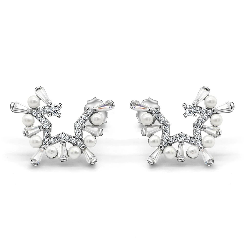 Женские серьги гвоздики из серебра 925 пробы с пресноводным