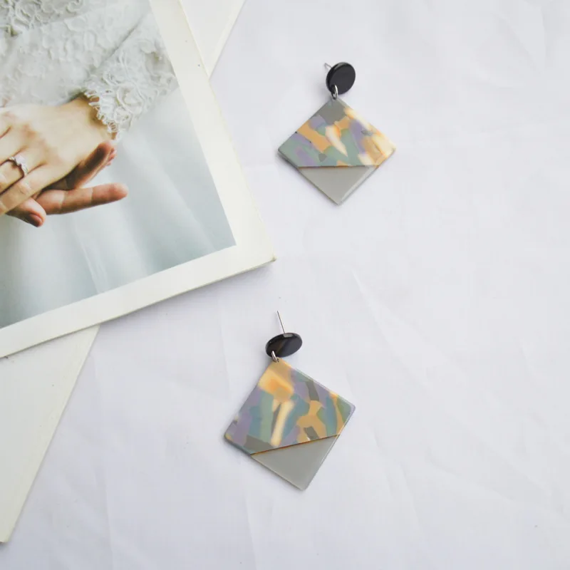 Женские Геометрическая круглая серьги-гвоздики простые прямоугольные и