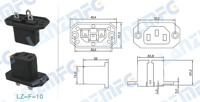 LZ-F-10 AC 10A 250V IEC320 C14 fuer лампе Wippschalter