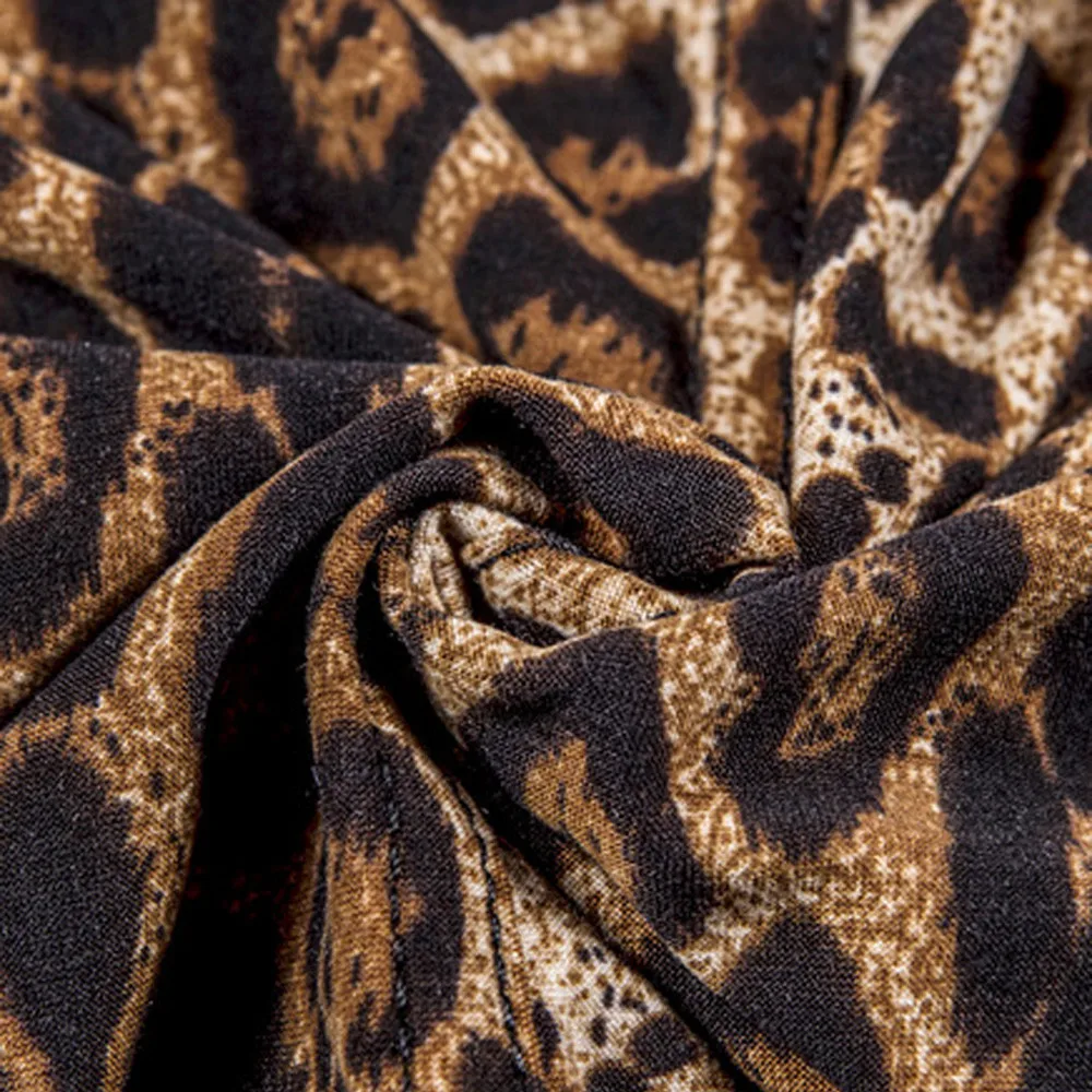 Сексуальный женский леопардовый боди с длинным рукавом и воротником-лодочкой на