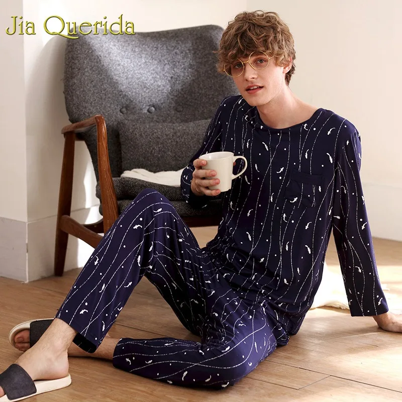 Мужская пижама J & Q модная Домашняя одежда из модала с длинным рукавом принтом