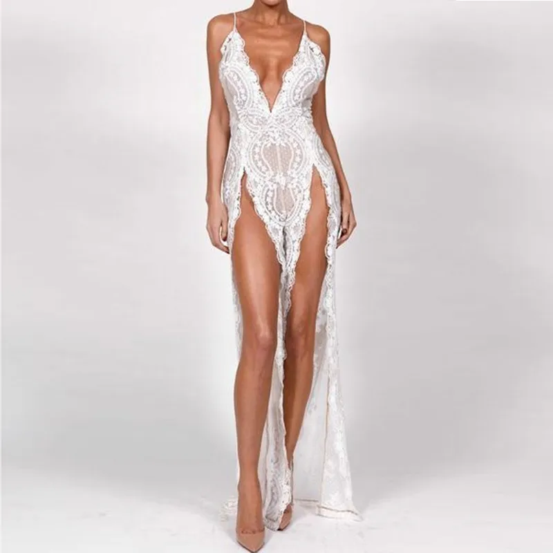 Backless Jumpsuit Women Rompers Sexy Side Split Bling Sequined Clubwear Party Night Casual Long Playsuit Drop Shipping | Женская одежда