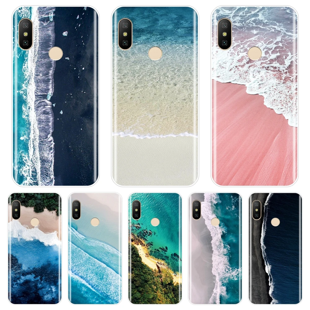 Задняя крышка для Xiaomi Mi A1 A2 Lite 8 SE 5 5C 5S 5X 6 6X Plus розовый синий пляжный Мягкий