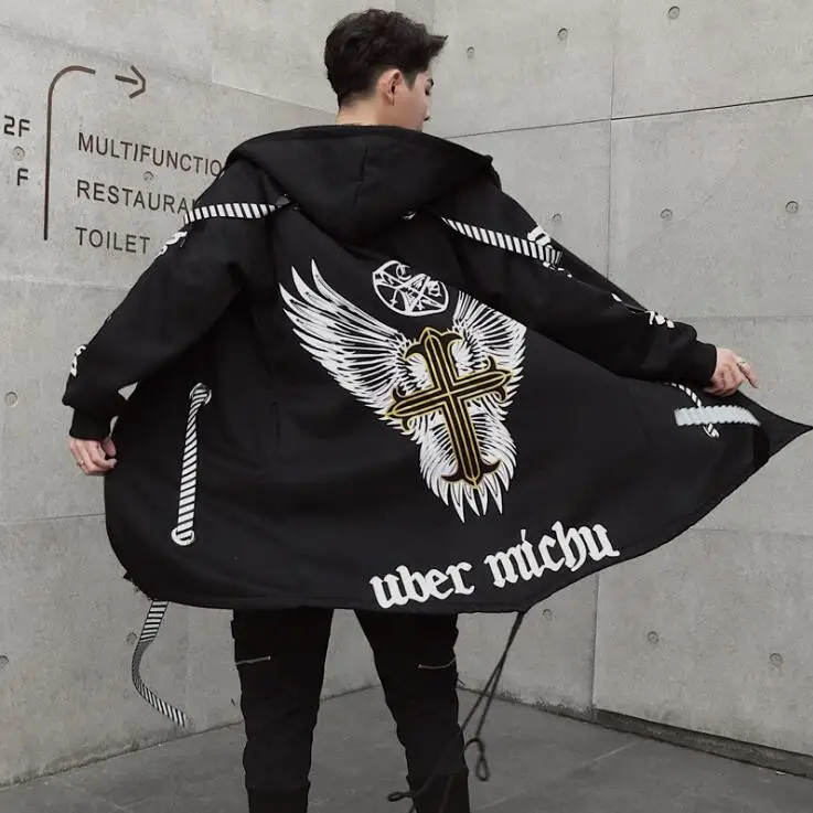 Мужская куртка в стиле панк длинная свободная большого размера XL хип хоп|Плащи и