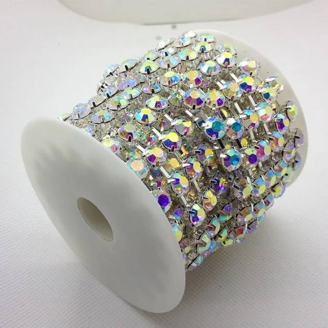 crystal ab 5 ярдов цвета AB ss38 высокое качество хрустальные стразы круглая чашка цепь серебряная основа 8 мм стекло чатоны в коготь цепи платье изготовление - Цвет: crystal ab