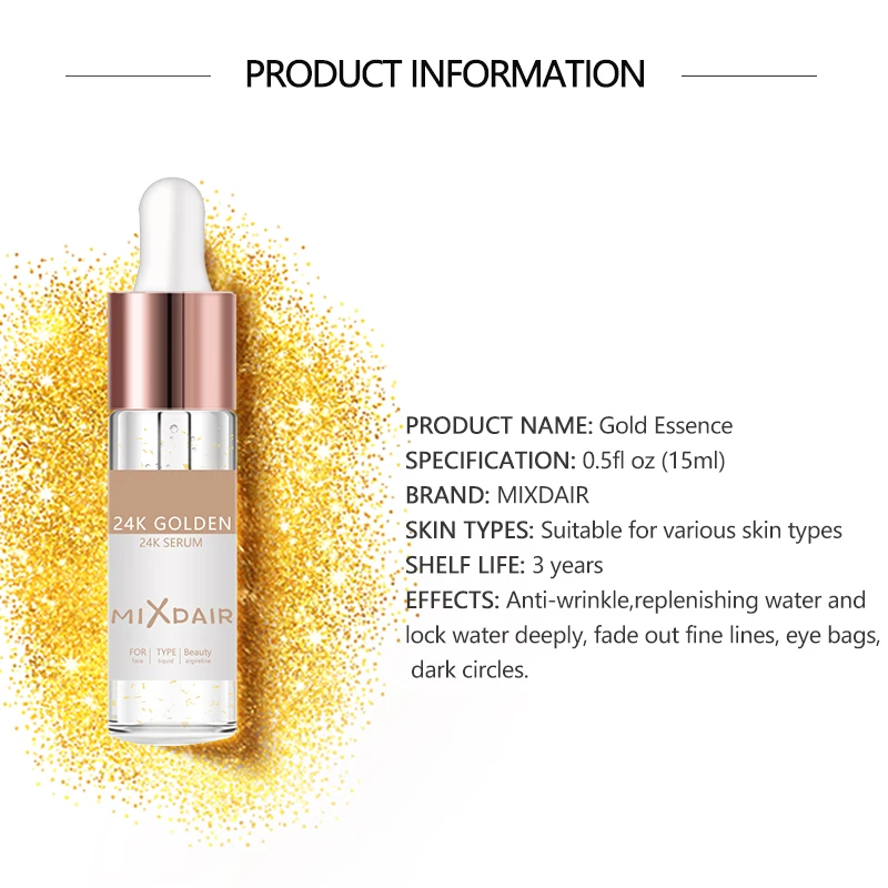 MIXDAIR Гиалуроновая кислота против морщин 24K Gold Serum Anti-Aging Увлажняющий крем Essence Уход за кожей Отбеливание ярче